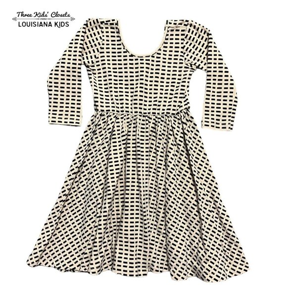 Alice + Ames Sz 6 Tan & Black Dash Print Ballet Twirl Dress - Picture 1 of 5